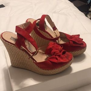 L. K. Bennett red suede wedges